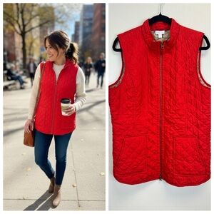 J. Jill Vibrant Red Quilted Vest Womens L Tall Hiking Camping Gorpcore Granola